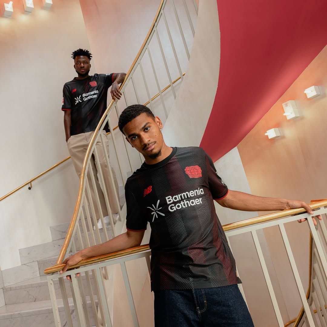 Tapsoba and Adli wearing Bayer Leverkusen 2025-2026 home kit