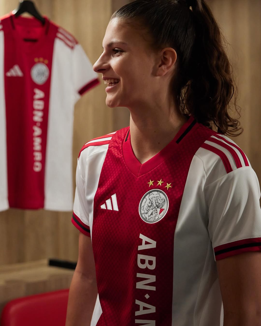 Daniquee Noordman wearing Ajax 2025-2026 home kit