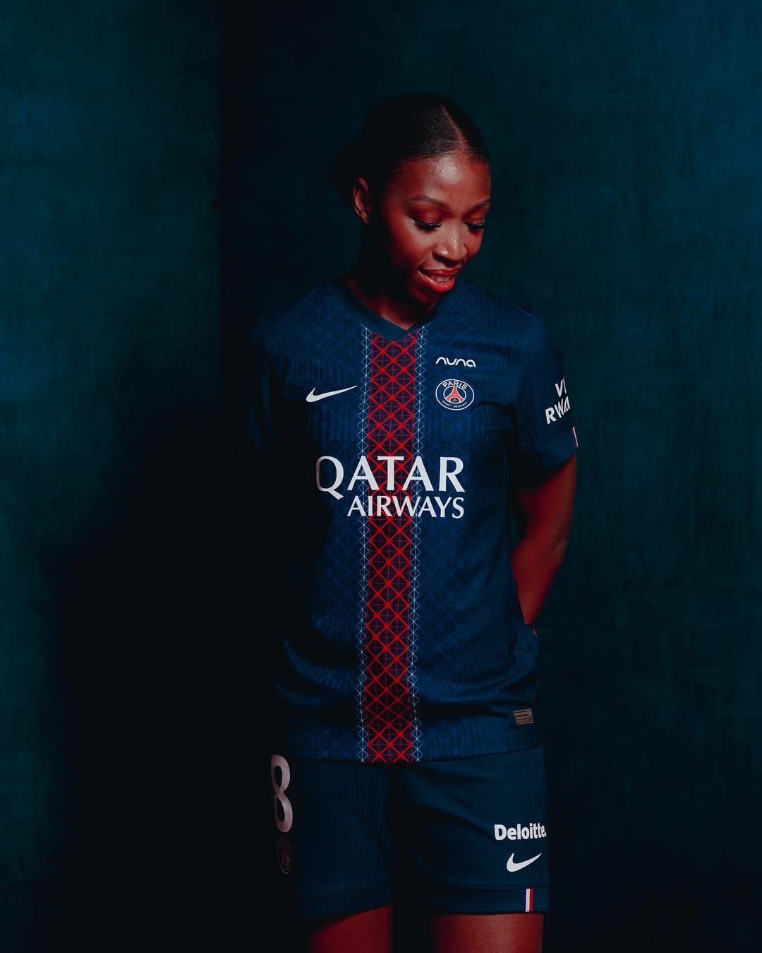 Grace Geyoro wearing Paris Saint-Germain 2025-2026 Home Kit