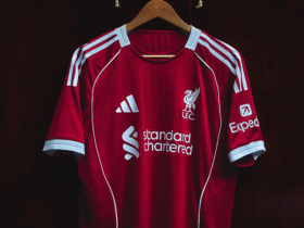 Zoomed picture of Liverpool 2025-2026 home kit
