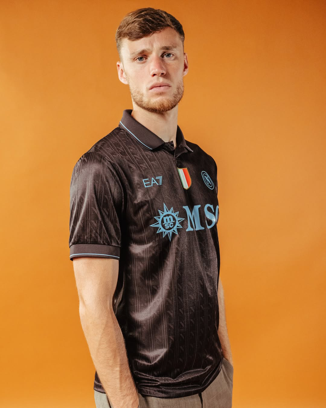Sam Beukema standing wearing Napoli 2025-2026 third kit
