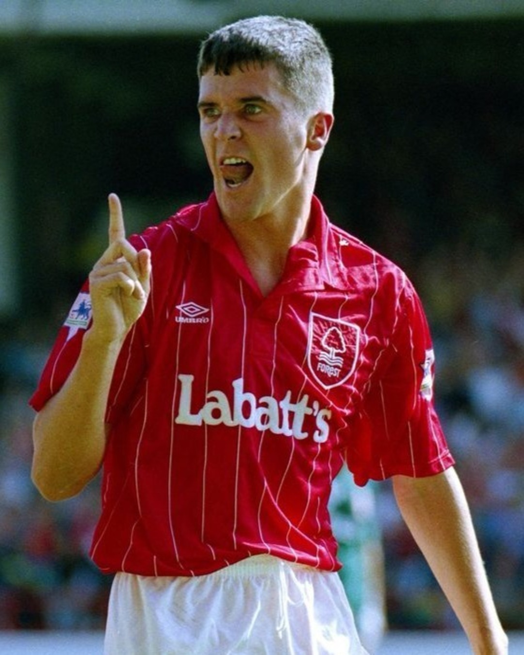 Roy Keane wearing Nottingham Forest 1992-1993 Home Kit