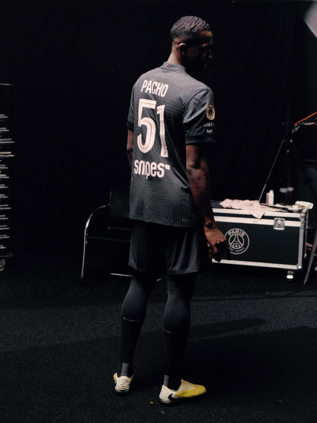 Pacho wearing Paris Saint Germain 2025-2026 fourth kit