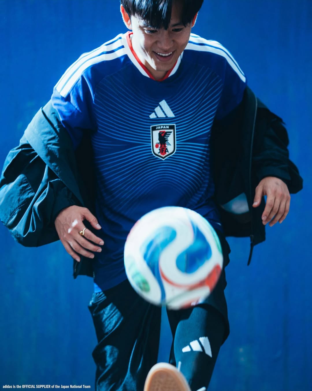 Takefusa Kubo wearing Japan World Cup 2026 home kit
