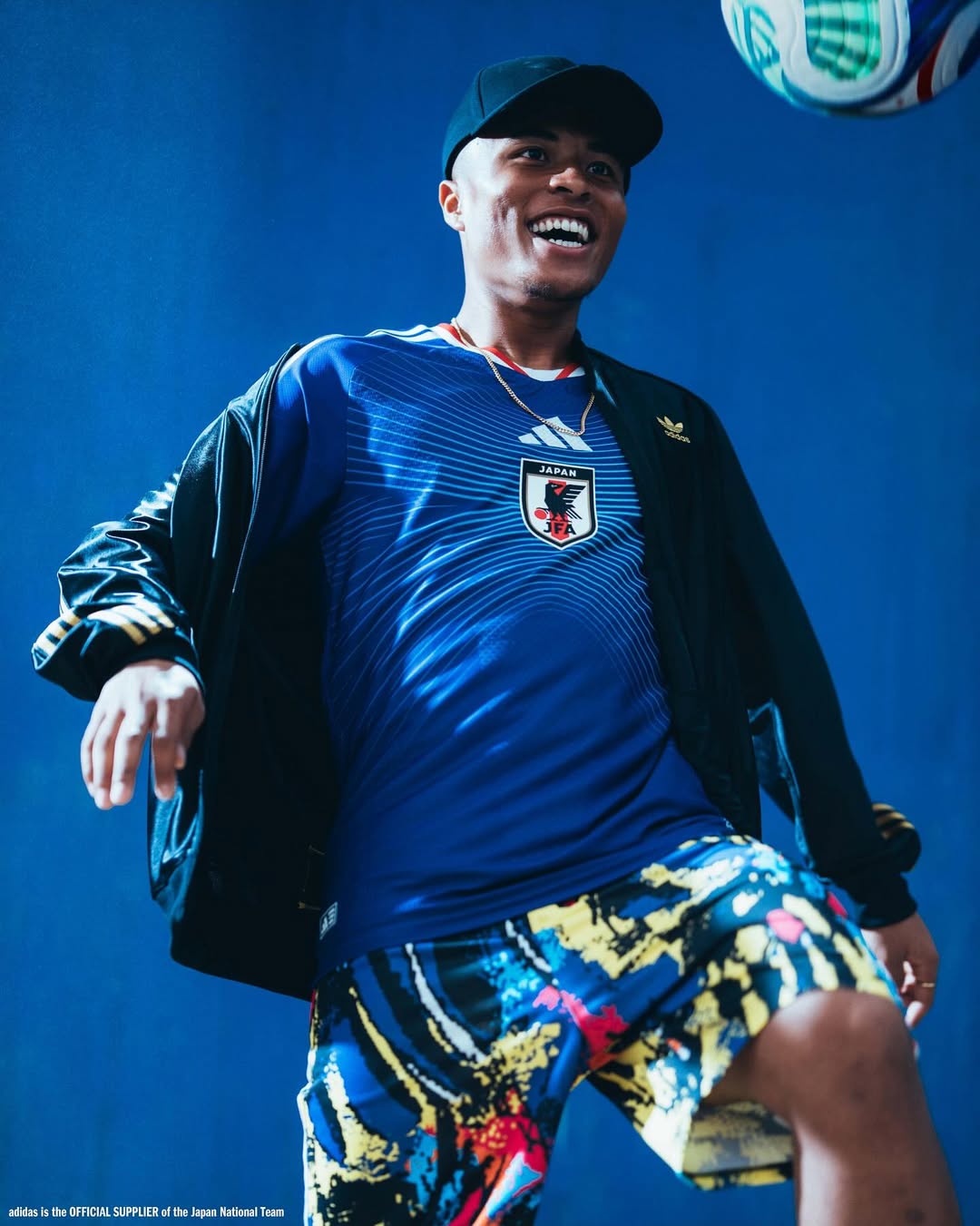 Joel Futija wearing Japan World Cup 2026 home kit