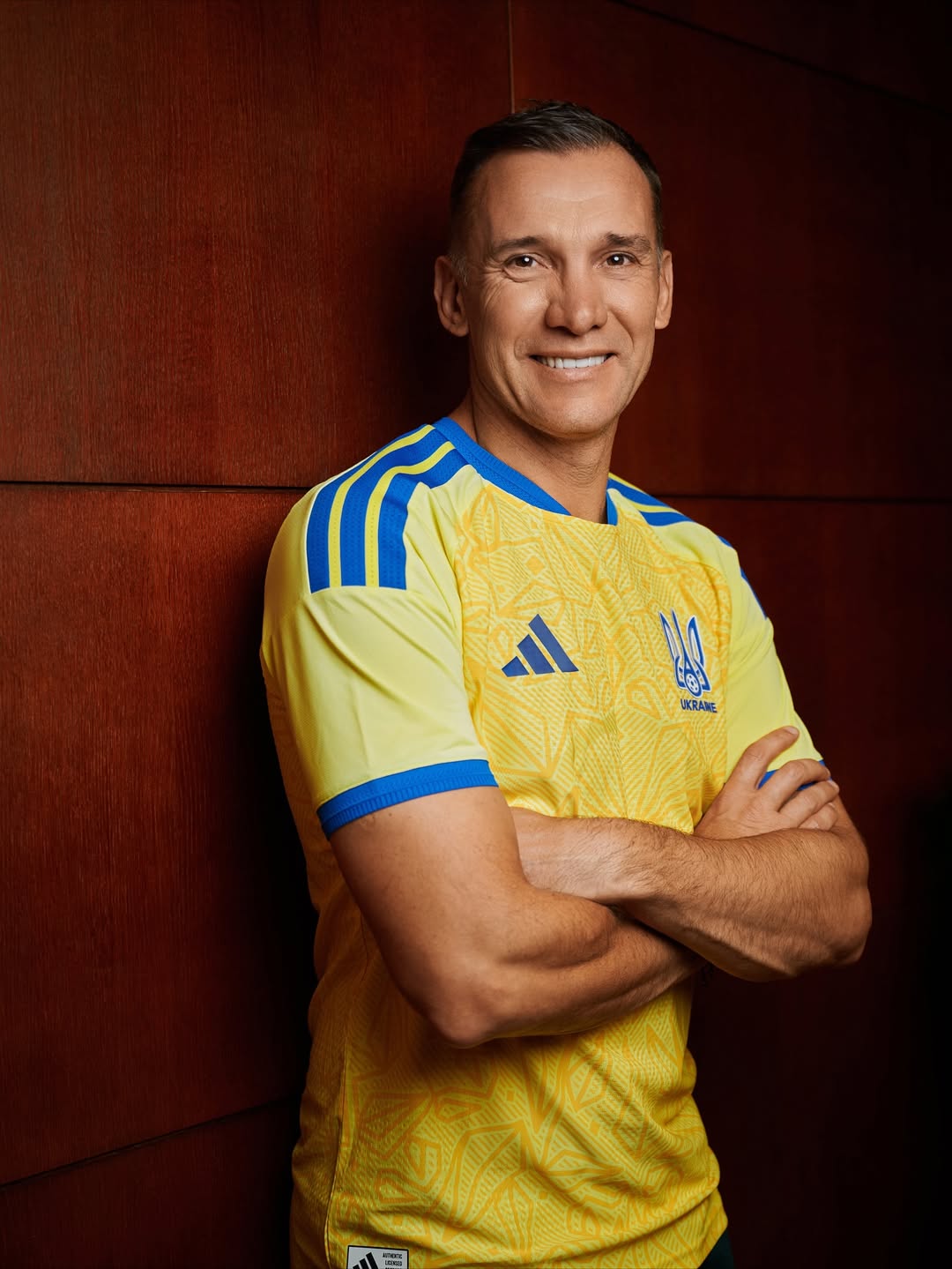 Andiriy Shevchenko wearing Ukraine 2026 World Cup home kit