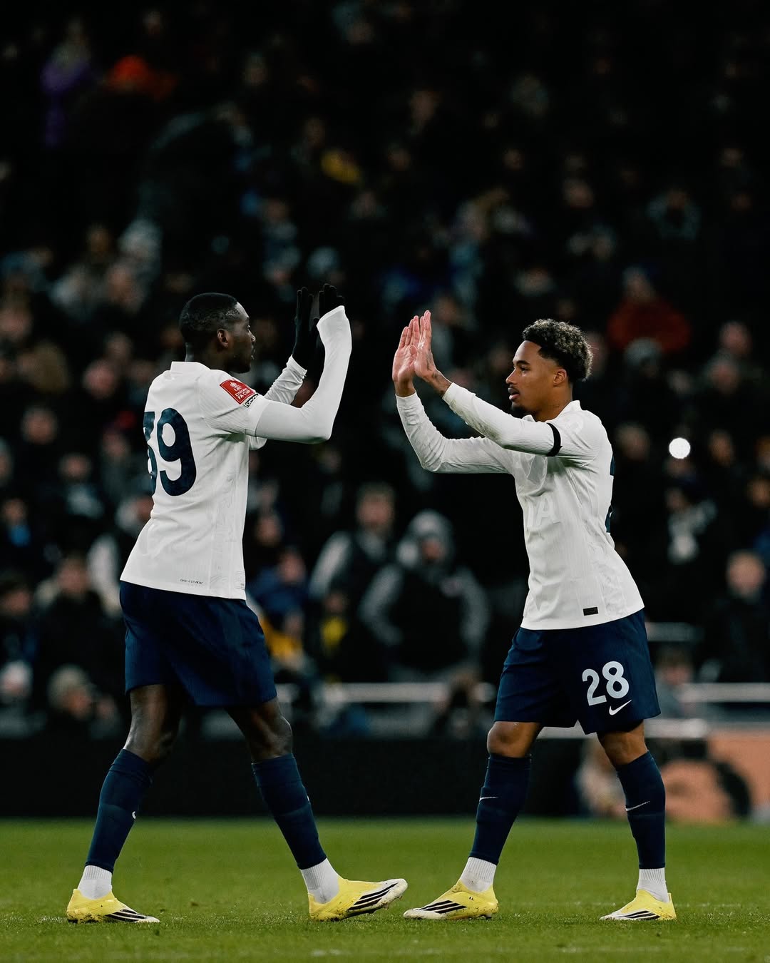 Kolo Muani and Odobert wearing Tottenham Special FA Cup kit