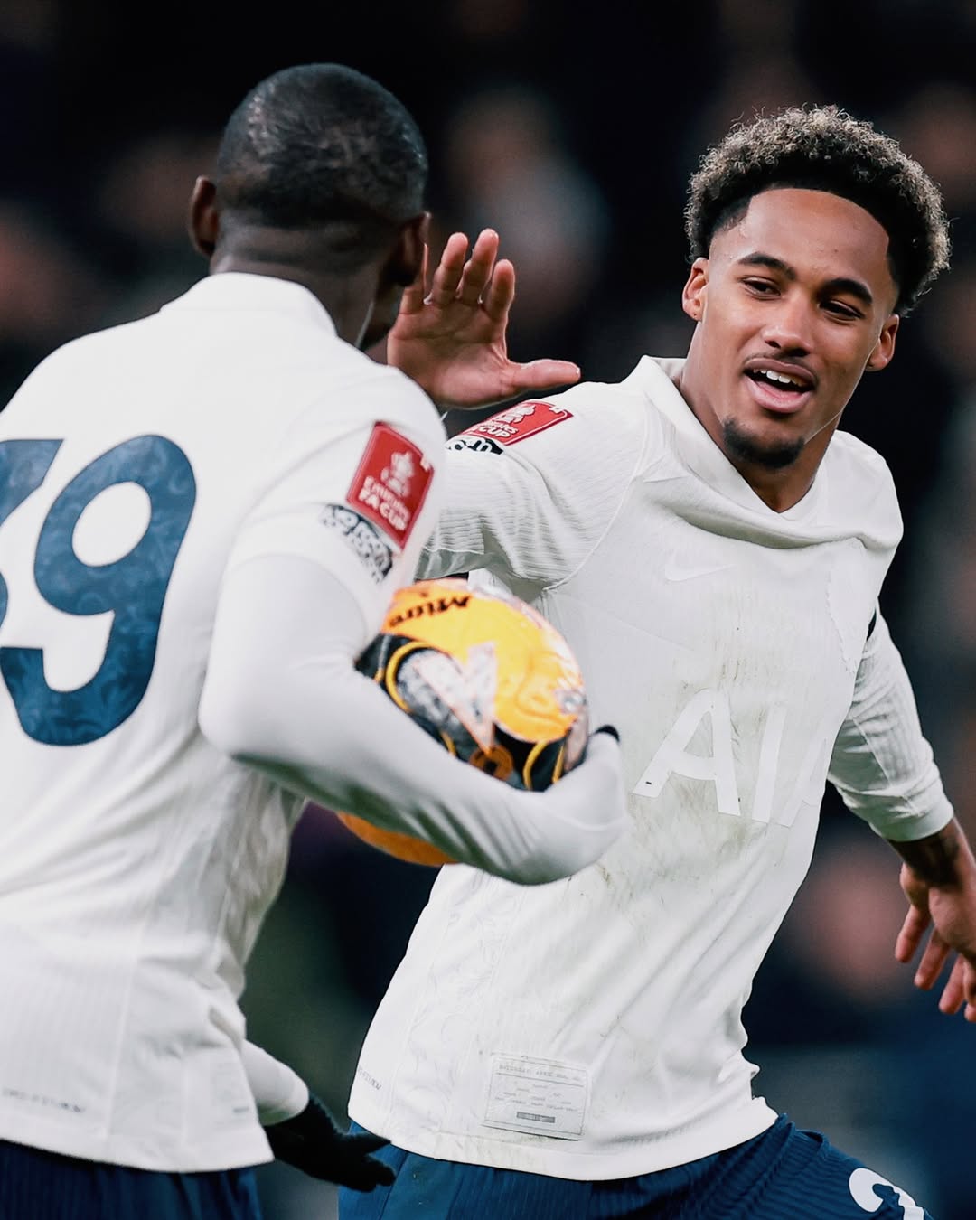 Kolo Muani and Odobert wearing Tottenham Special FA Cup kit