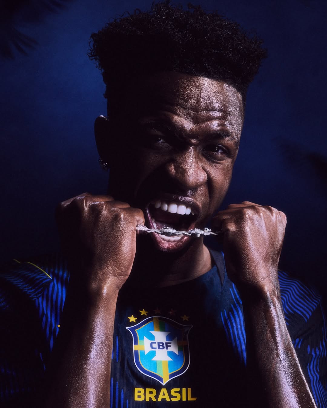 Vinicius Jr wearing Brazil 2026 away kit