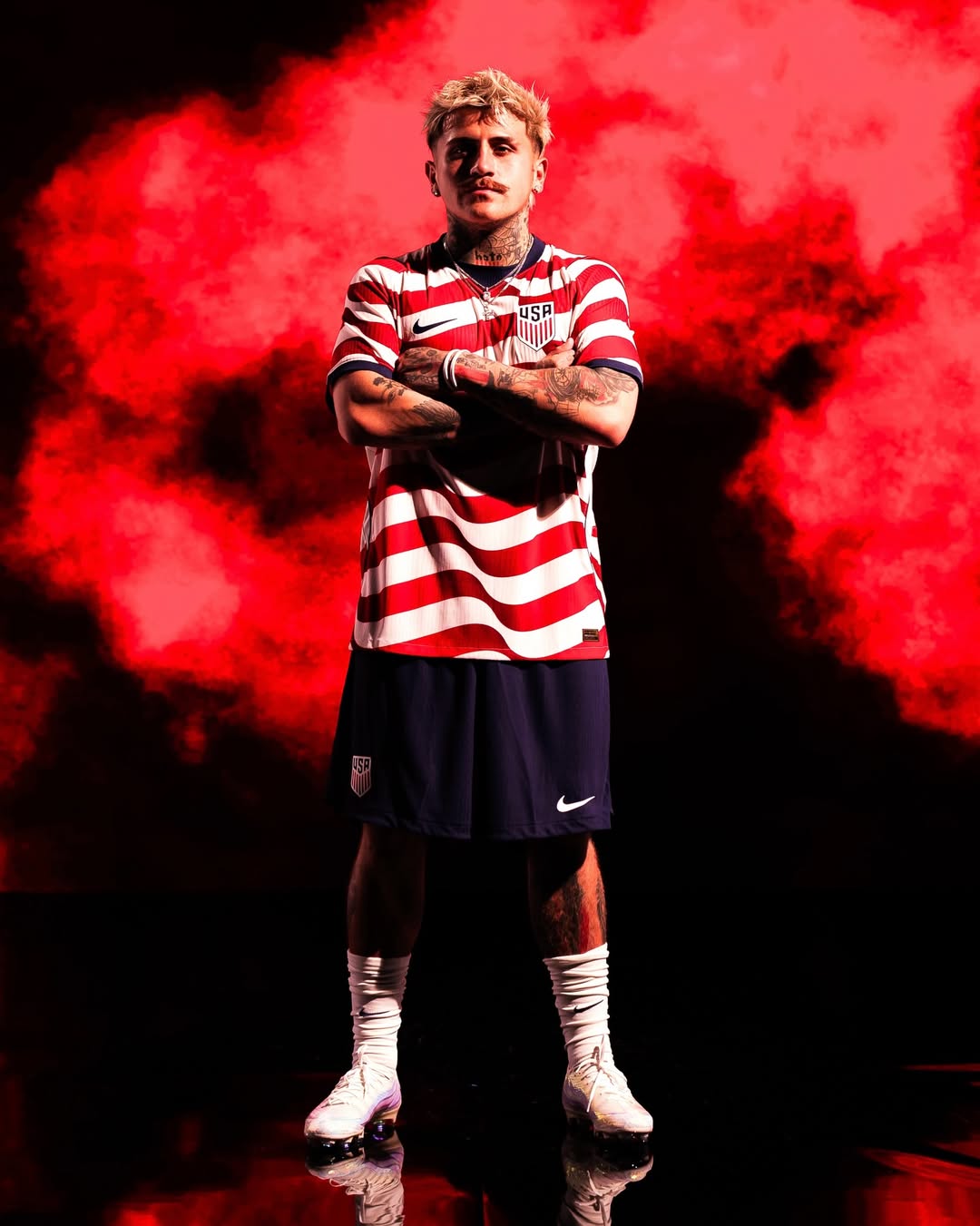 Diego Luna wearing Usa 2026 world cup home kit